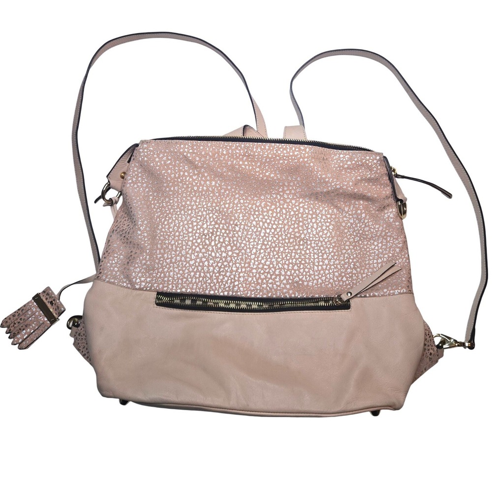 A.Bellucci Italian Leather Convertible Backpack Shoulder Bag Blush Silver Pink